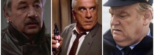 Кадри з фильмів "Відкрийте, поліція", "Голий пістолет" та "Одного разу в Ірландії"