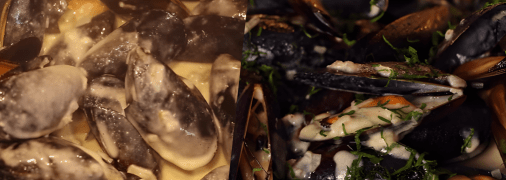 Мидии в раковинах под сырным соусом