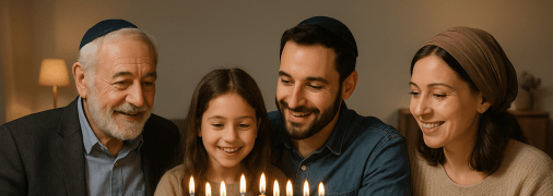 Еврейская семья празднует Хануку