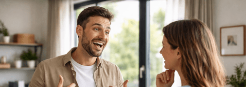 Мужчина рассказывает что-то женщине