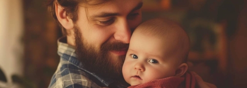 Чоловік тримає на руках свою маленьку дитину. У його очах любов і щастя (фото створене з допомогою ШІ)