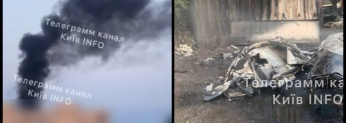 На месте падения обломков одной из российских ракет вспыхнул пожар