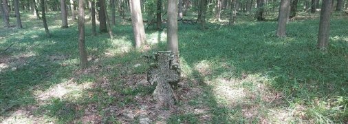 Один из "чумных" крестов, найденный в лесу возле Сатанова, август 2023