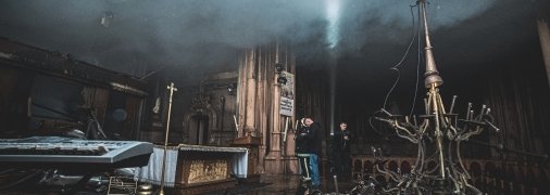 Сгоревший костел Святого Николая в Киеве