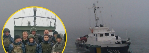 Первый день войны экипаж катера "Гриф" встретил в Азовском море, которое заполонили российские корабли. Фотоколлаж "Телеграфа".