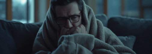 Чоловік намагається зігрітися у квартирі