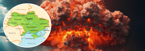 Ядерный взрыв и Украина на карте