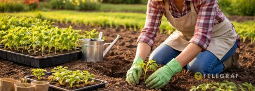 Жінка садить розсаду