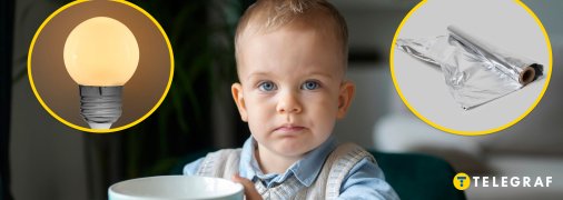 Дитина за столом, лампочка та фольга