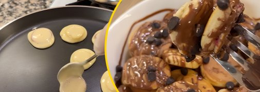 Міні-панкейки з бананом та полуницею