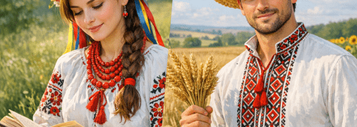 Дівчина та парубок у вишиванках