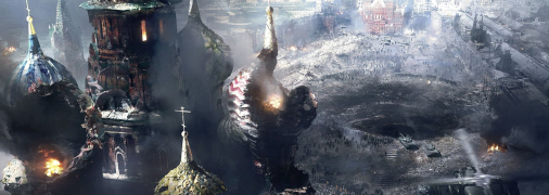 Разрушенная Красная площадь и Московский кремль. Иллюстрация