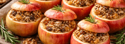 Запечені яблука з халвою, горіхами та родзинками