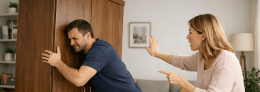 Чоловік переставляє шафу