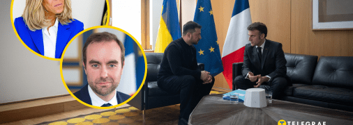 Бріжит Макрон, Себастьян Лекорню, Володимир Зеленський та Емманюель Макрон