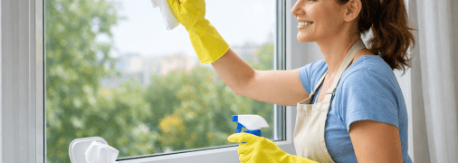 Жінка миє вікно