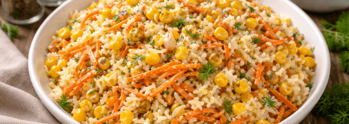 Салат з рисом, кукурудзою та морквою по-корейськи