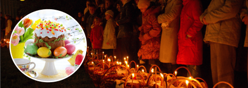 Паска та люди біля церкви