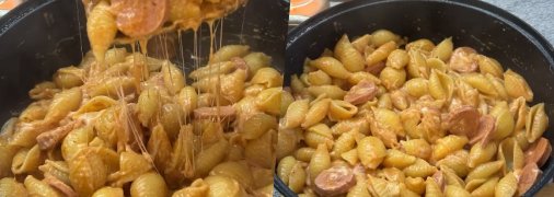 Макарони з соусом та сосисками