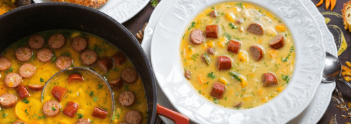 Суп з крем-сиром та ковбасками