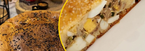 Пиріг із тунцем, яйцями та зеленою цибулею