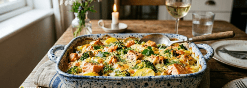 Запеканка с рыбой и брокколи