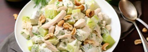 Сытный мясной салат с яблоком