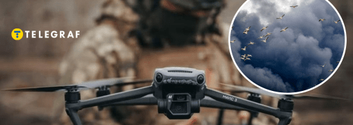 Військовий з дроном та дим після вибуху