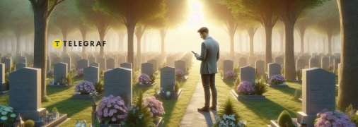 Чоловік з телефоном на цвинтарі