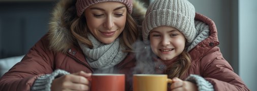 Жінка з дитиною п’ють чай