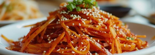 Морковь по-корейски – это отличный вариант закуски (изображение создано с помощью ИИ)