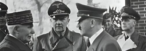 Маршал Франції Філіпп Петен вітає фюрера нацистського Німеччини Адольфа Гітлера. 24 жовтня 1940 року