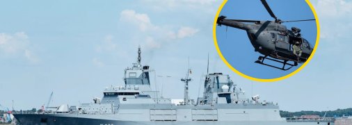 Российский корабль и вертолет ФРГ
