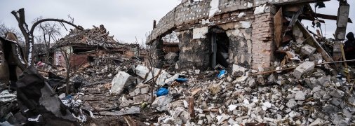 Разрушенные дома после обстрелов оккупантов