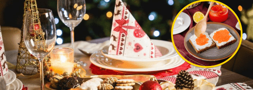 Новорічний стіл та бутерброди з ікрою