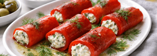 Рулетики з печеного перцю з вершковою начинкою