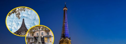 На знак солідарності найвідомішу споруду Франції підсвічували у кольорах українського прапора