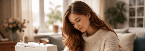 Девушка шьет