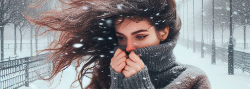 Дівчина під час хуртовини на вулиці