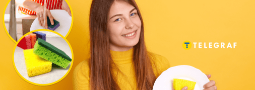 Девушка с тарелкой и мытье посуды