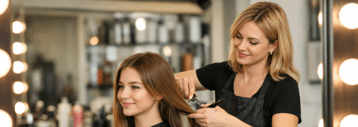 Женщина стрижет волосы