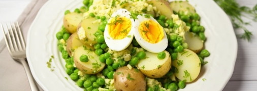 Зеленый салат с молодым картофелем и яйцами