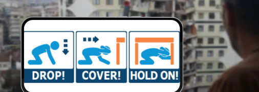 Вместо того чтобы прятаться в дверном косяке, нужно упасть, спрятаться и держаться за опору