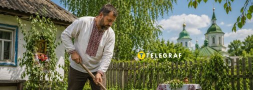 Чоловік працює на городі у свято