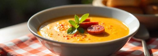 Ароматний суп з мисливськими ковбасками