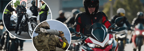Мотоциклісти, військовий та поліція