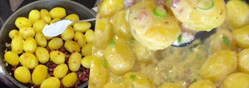 Картофельная сковородка с копченой ветчиной и сыром