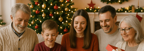 Сім'я розпаковує подарунки