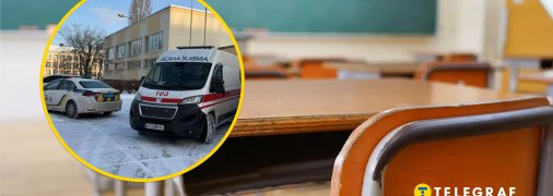 Полиция и "скорая" перед школой, парта