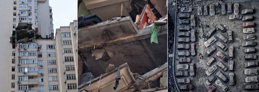 Повреждена многоэтажка и машины во время атаки на Киев 24 июня